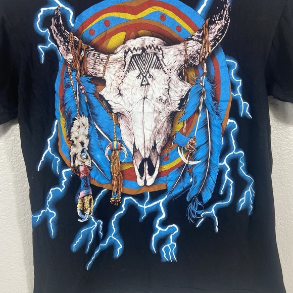 Vintage American Thunder Single Stitch Shirt Mens Large Native Bull Skull 90s - Picture 2 of 8